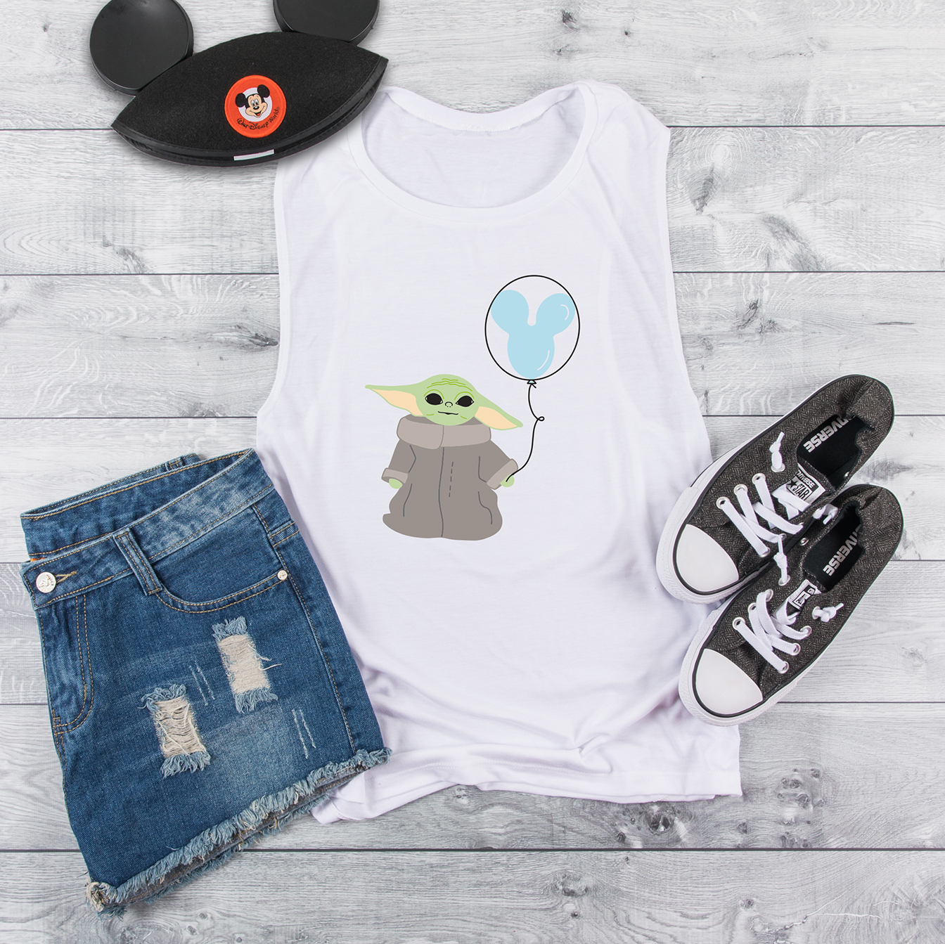 Free Baby Yoda SVG with Mickey Balloon on DIY Tank