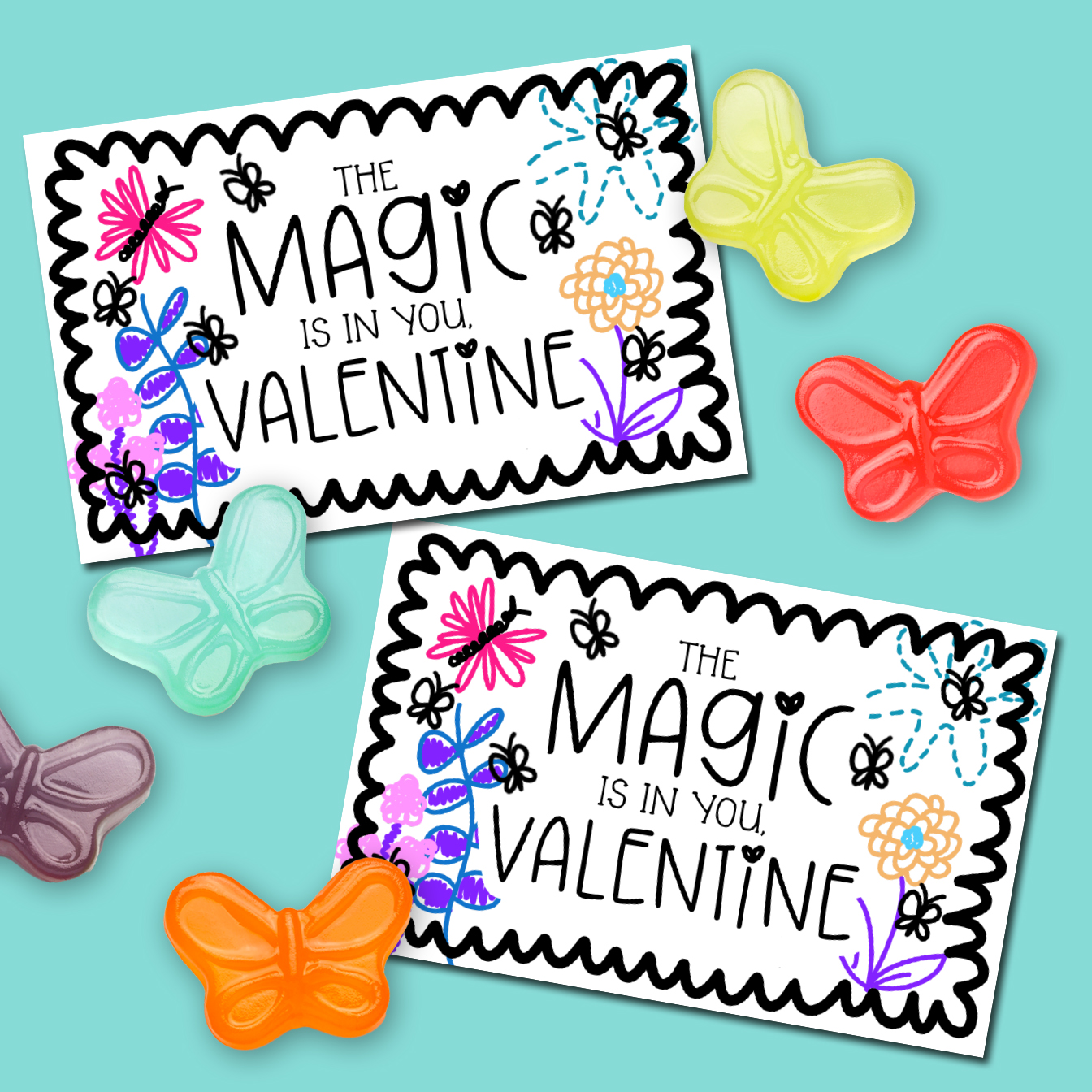 printable encanto valentines with butterfly gummy candy