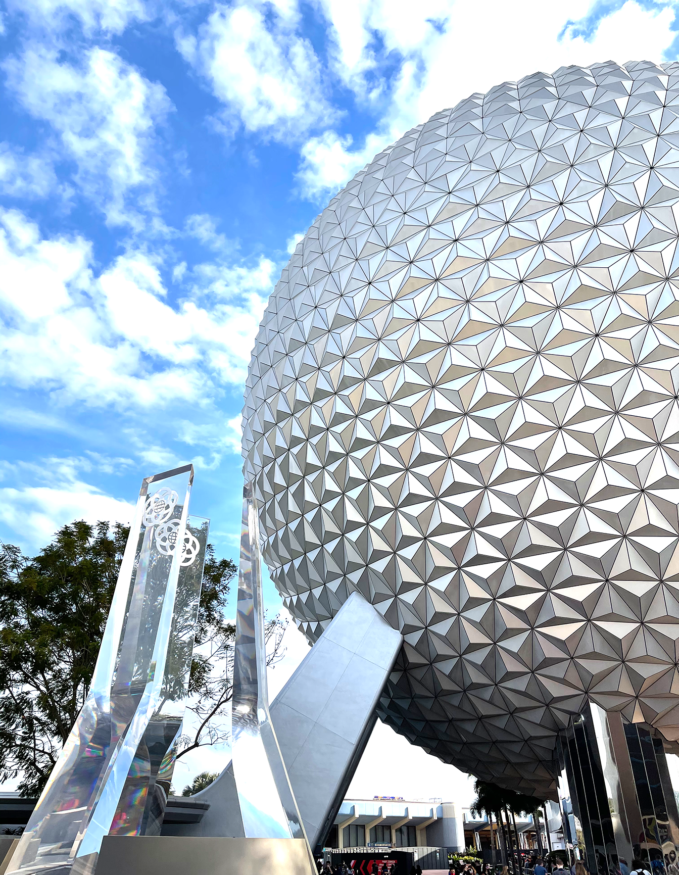 spaceship earth and glass sculpture at epcot in walt disney world