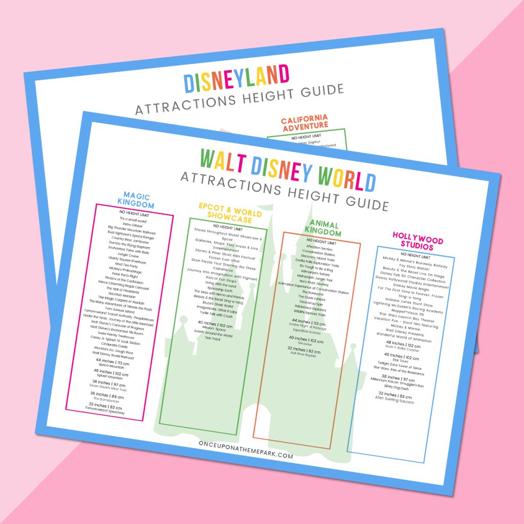 Free Printable Charts for Disney World and Disneyland on Pink Background