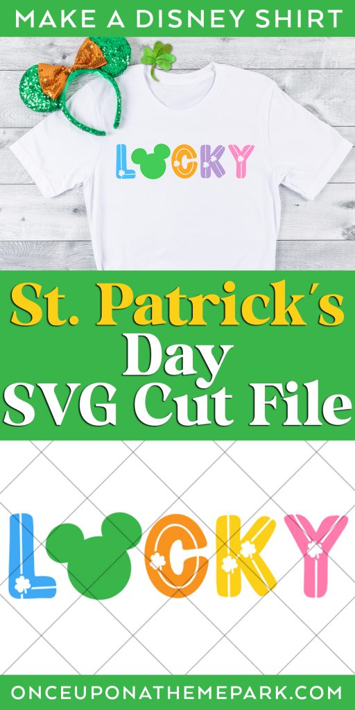 free disney st patricks day svg cut file with example on white shirt