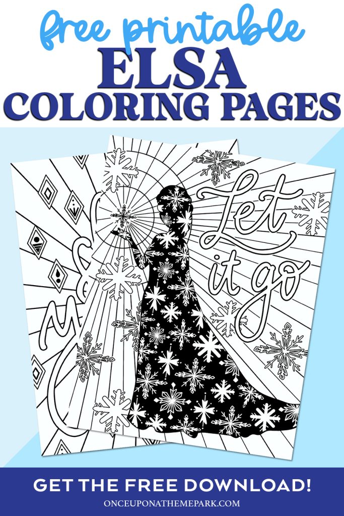 free printable elsa coloring pages with two examples on blue background