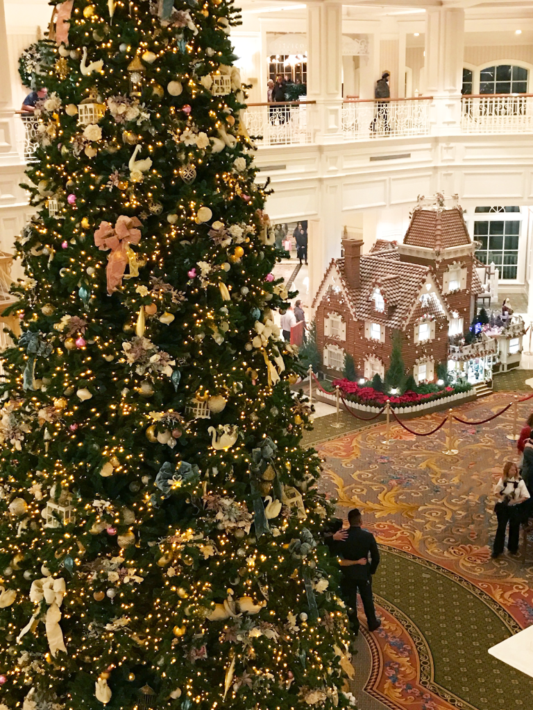 indoor 2nd floor view of grand floridian resort and spa at disney world at christmas