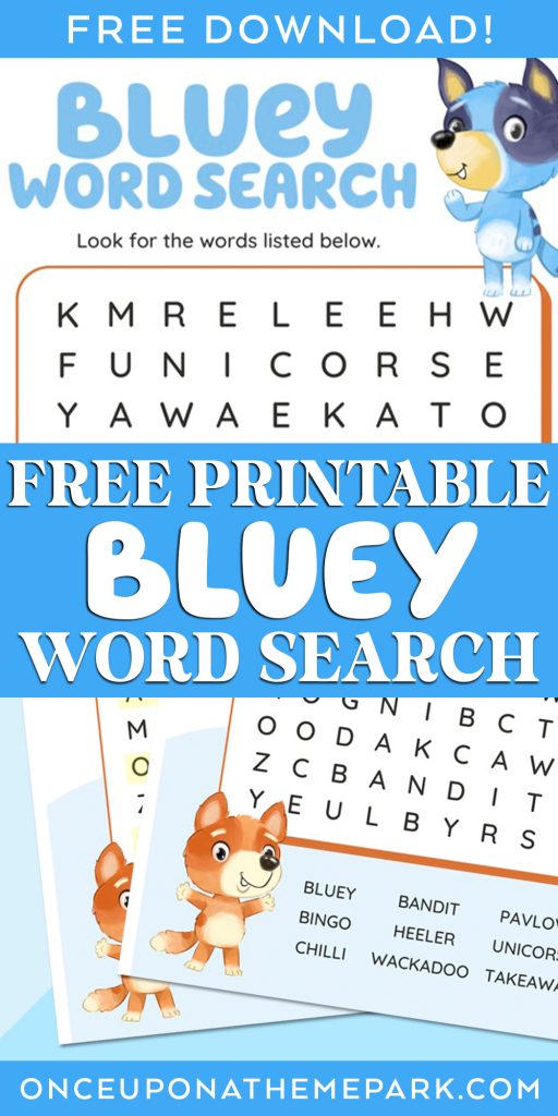 close up of free printable bluey word search