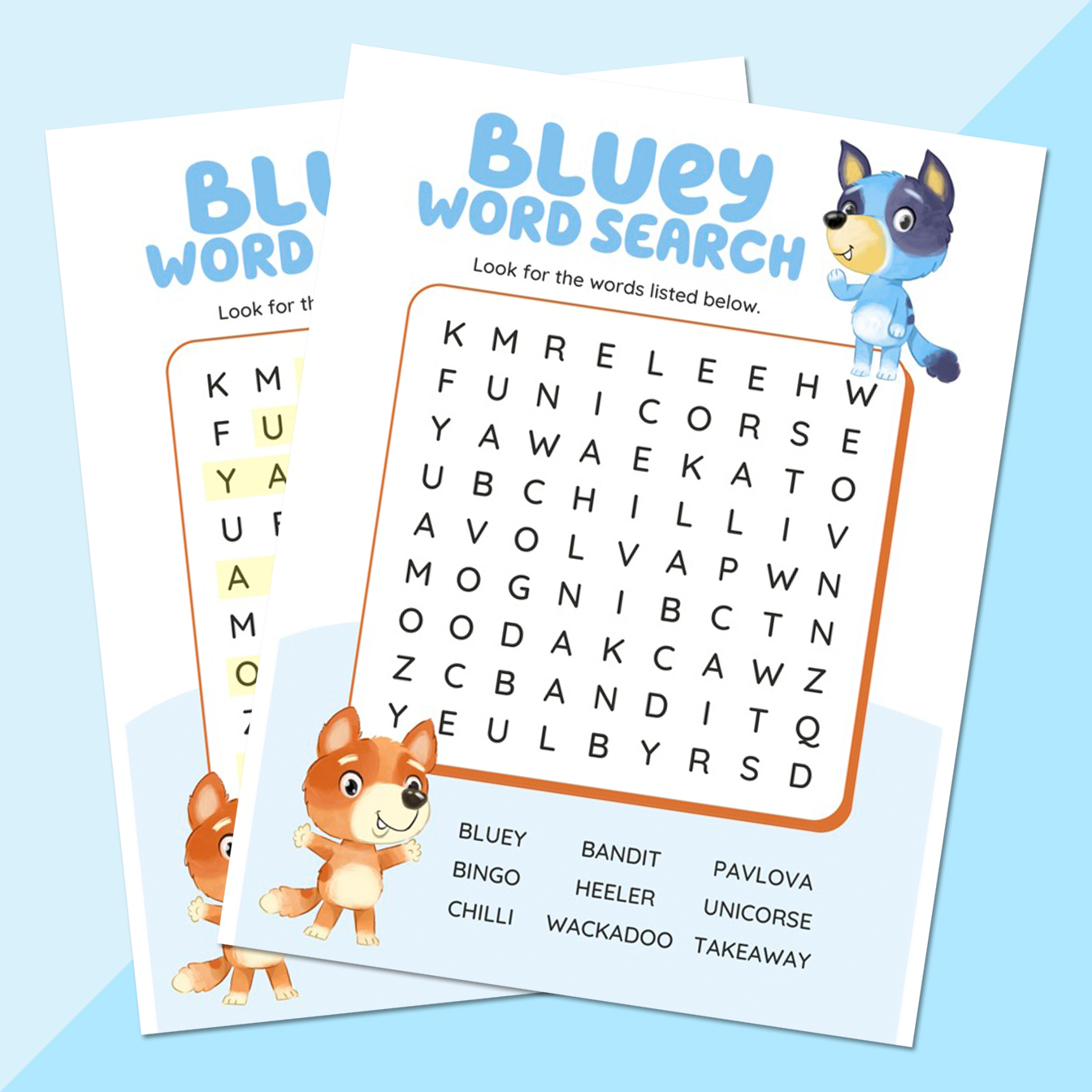 free printable bluey word search